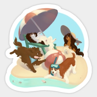 Cavalier King Charles Spaniels on the Beach Sticker